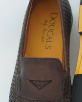 Doucals Woven Leather Penny Loafer Dark Brown