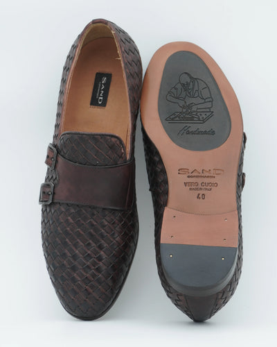 Sand Copenhagen Double Monk Woven Leather Dark Brown