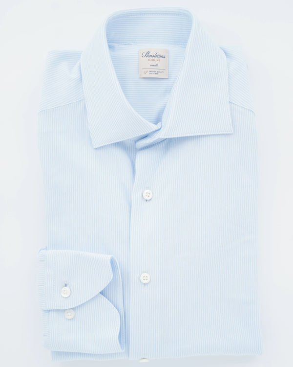 Stenströms Shirt Luxury Jersey Fine Stripe Light Blue