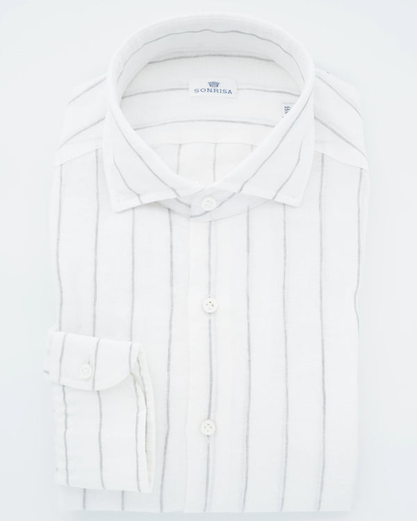 Sonrisa Shirt Pure Linen Striped White