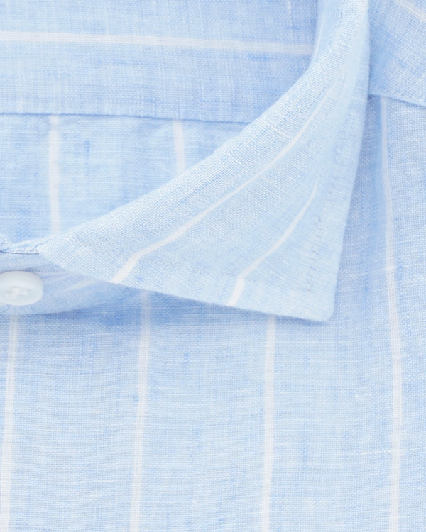 Sonrisa Shirt Pure Linen Striped Light Blue