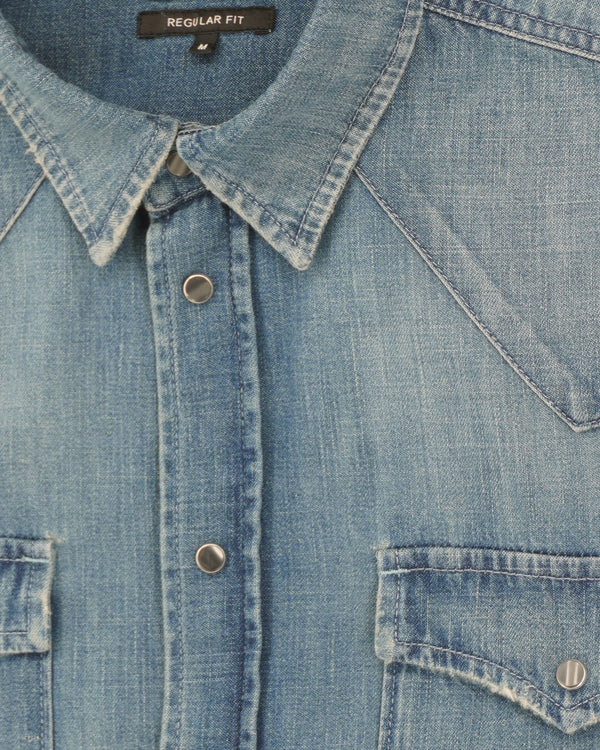 Dondup Western Shirt Pure Cotton Denim Medium Blue