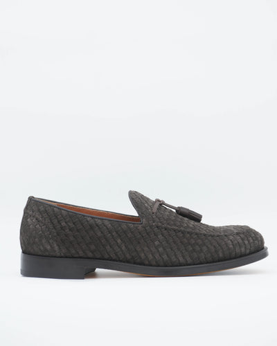 Doucals Detachable Tassel Loafer Woven Suede Dark Brown