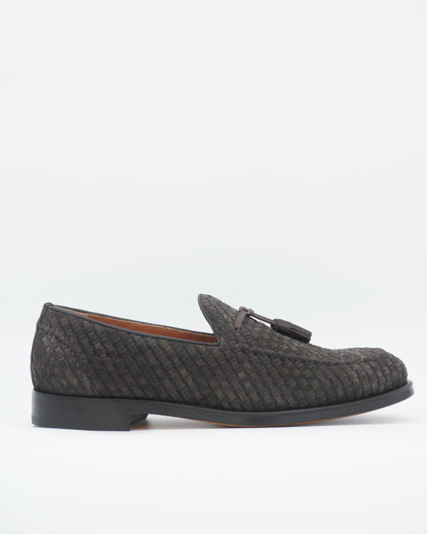 Doucals Detachable Tassel Loafer Woven Suede Dark Brown
