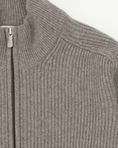 Gran Sasso Full Zip Wool Cashmere Rib Taupe