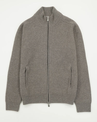 Gran Sasso Full Zip Wool Cashmere Rib Taupe