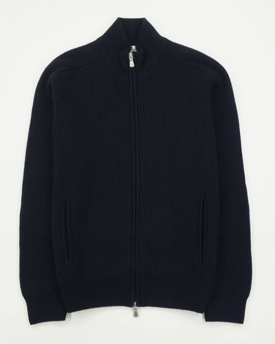 Gran Sasso Full Zip Wool Cashmere Rib Navy